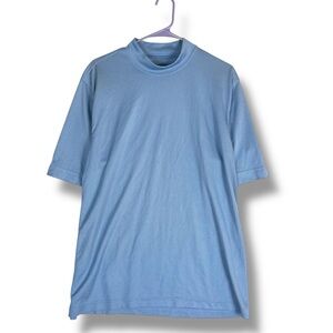 Greg Norman Golf Shirt Mens L Large Blue Mock Neck Polo Short Sleeve